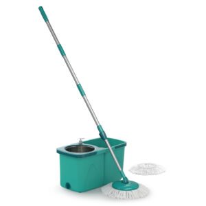 Mop Giratório Pro Balde Centrífuga em Inox com 2 Refis 7824 Flash Limp - conjunto completo com baldes empilháveis e cabo telescópico