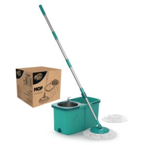 Balde centrífuga em aço inox do Mop Giratório Pro 7824 Flash Limp com cesto resistente e tampa de escoamento