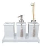Kit Potes Em Acrílico Para Banheiro 4 Pçs Luxo K15br4 Branco