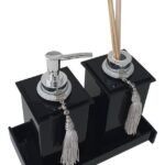 Kit Potes Em Acrílico Para Banheiro 3 Pçs Luxo K15pt1 Preto
