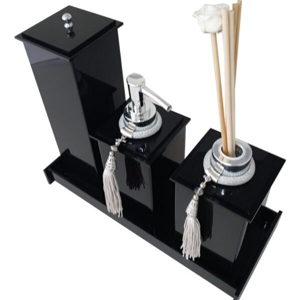 Kit Potes Em Acrílico Para Banheiro 4 Pçs Luxo K15pt2 Preto