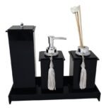 Kit Potes Em Acrílico Para Banheiro 4 Pçs Luxo K15pt2 Preto - Imagem 2
