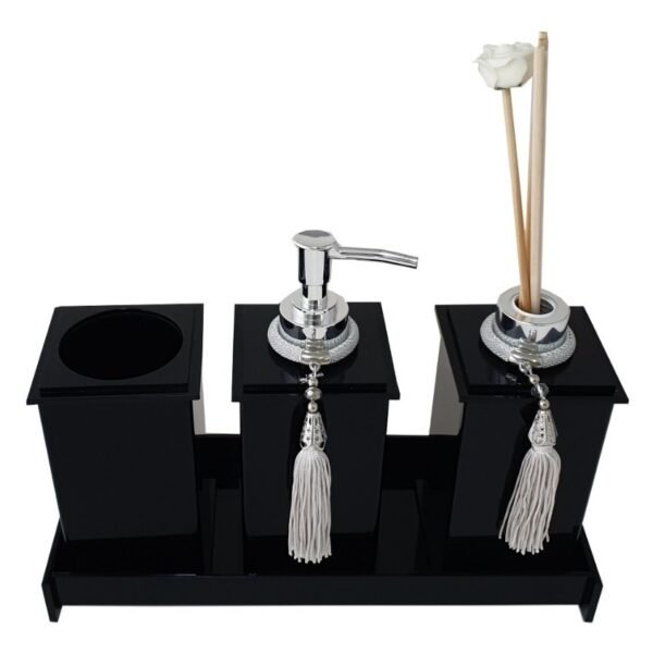 Kit Potes Em Acrílico Para Banheiro 4 Pçs Luxo K15pt4 Preto