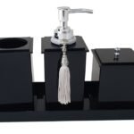 Kit Potes Em Acrílico Para Banheiro 4 Pçs Luxo K15pt5 Preto