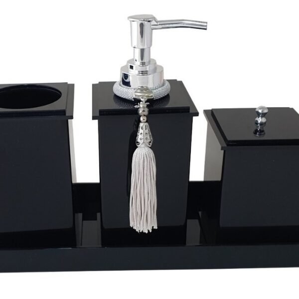 Kit Potes Em Acrílico Para Banheiro 4 Pçs Luxo K15pt5 Preto