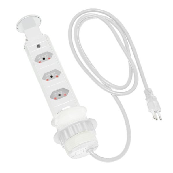 Torre de Tomada Retrátil de Embutir Multiplug Branca 3 Tomadas Renna