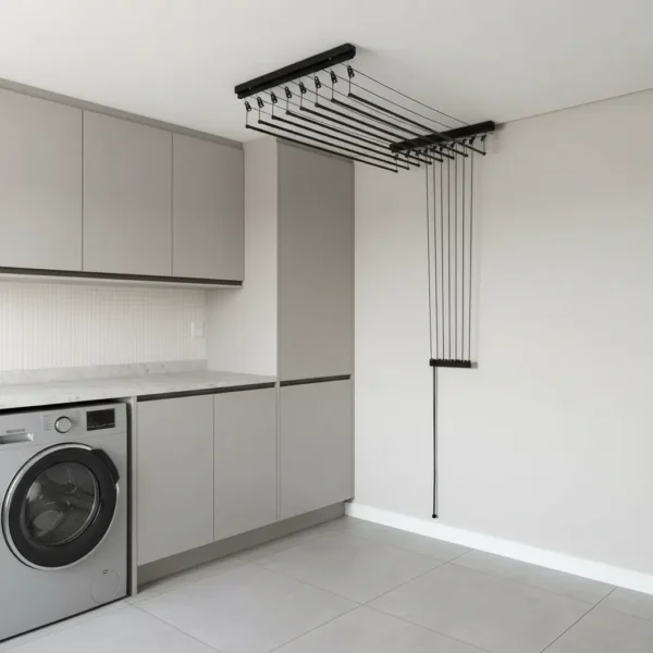 Varal de Teto Individual Alumínio Preto 10 Varetas de 80cm a 150cm