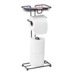 Porta Papel Higiênico De Chão Com Suporte Celular Black 2369