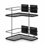 Cantoneira dupla Ultra Black com ventosa quadrada Arthi 2657 em fundo branco