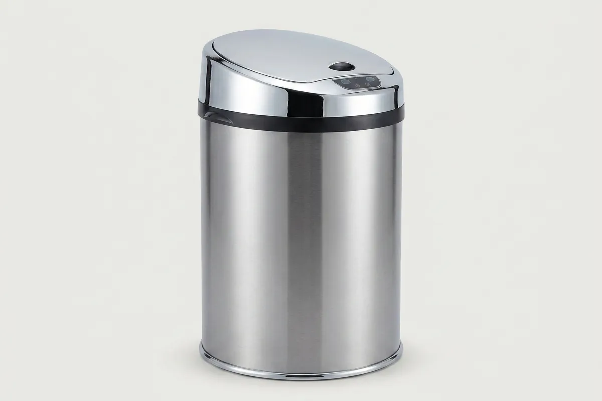 Lixeira automática premium com sensor em inox 42 litros em fundo neutro