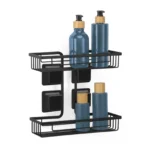 Prateleira dupla Ultra Black com ventosa retangular Arthi 2656 com produtos em fundo branco