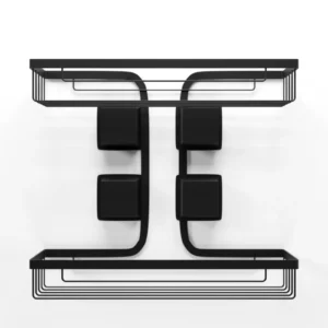 Prateleira dupla Ultra Black com ventosa retangular Arthi 2656 em fundo branco