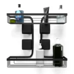 Vista frontal com produtos da prateleira dupla Ultra Black ventosa retangular Arthi 2656