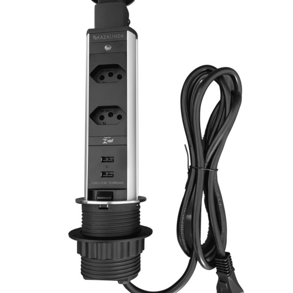 Torre De Tomada Com Tampa Inox Multplug 2 Tomadas 2 Usb