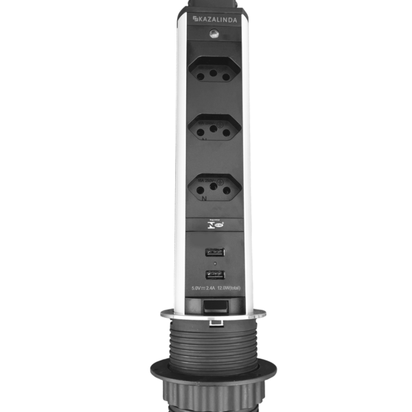 Torre De Tomada Com Tampa Inox Multplug 3 Tomadas 2 Usb