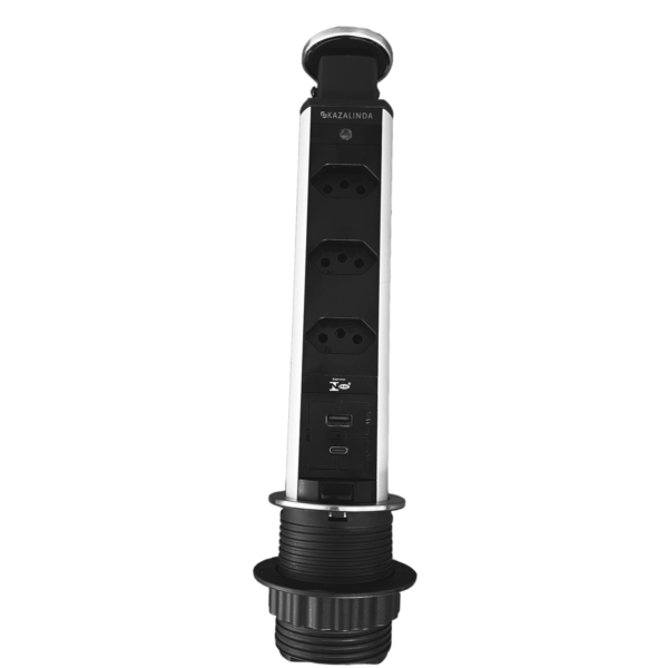 Torre De Tomada Multiplug 3 Tomadas 1 Usb E 1 Usbc Inox