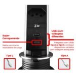 Torre De Tomada Multiplug 3 Tomadas 1 Usb E 1 Usbc Inox - Imagem 7