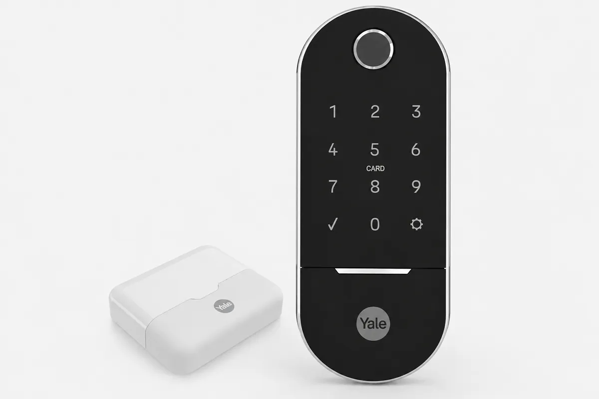 Fechadura digital Lia BP Yale para porta de correr em fundo neutro