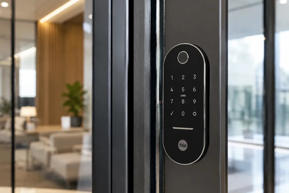 Fechadura digital Yale Lia BP instalada em porta de correr