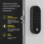 Fechadura digital Yale Lia BP preta fosca para porta de correr caracteristicas arte