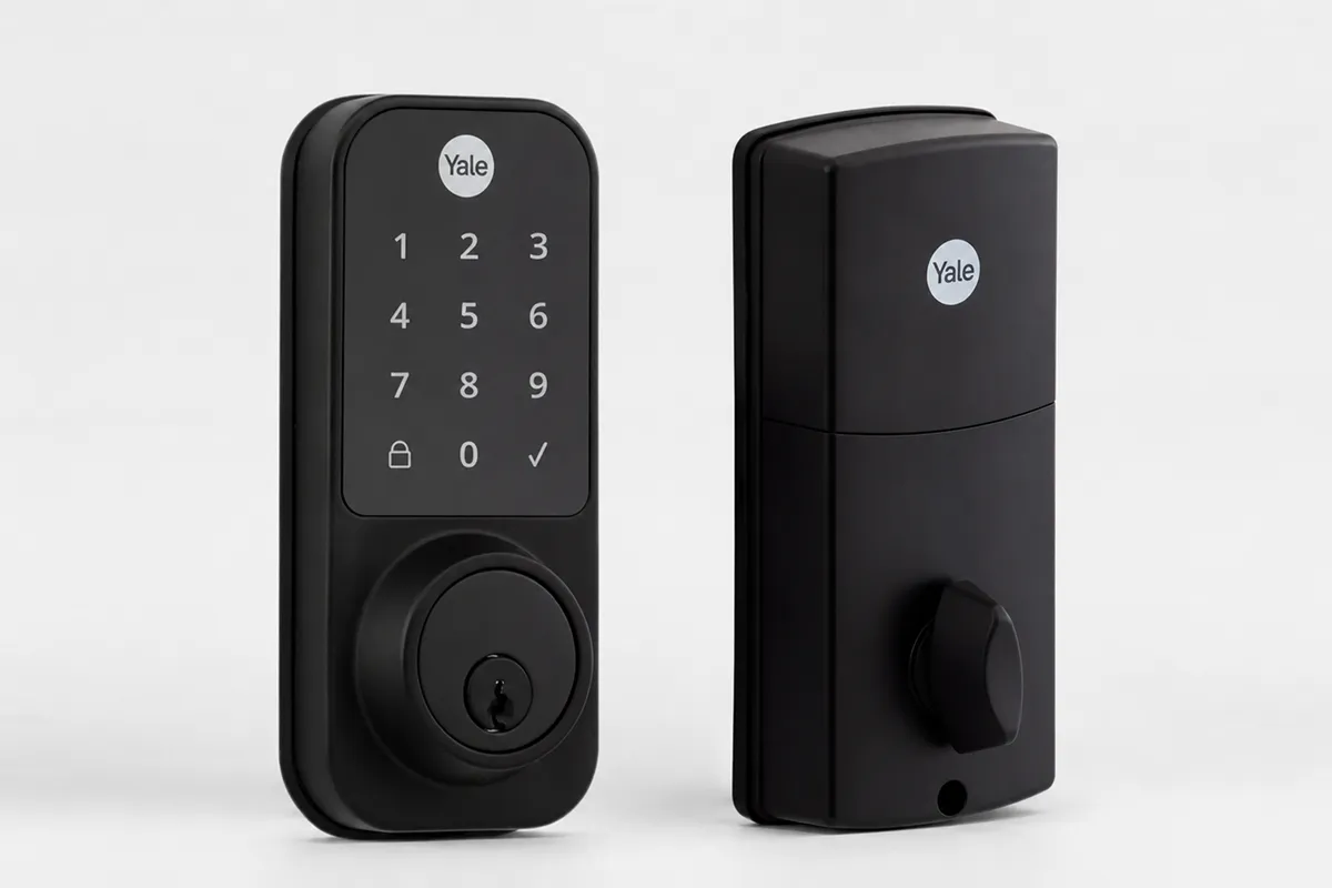 Fechadura digital Yale YDD 120 preta em fundo neutro