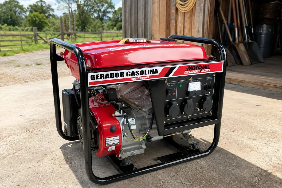 Gerador à gasolina Motomil MG-3000CL em área externa segura