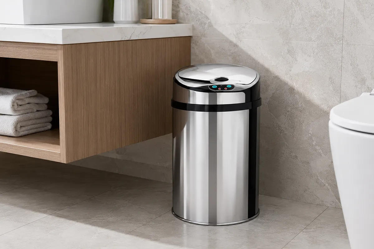 Lixeira automática premium 9 litros Kazalinda em banheiro contemporâneo