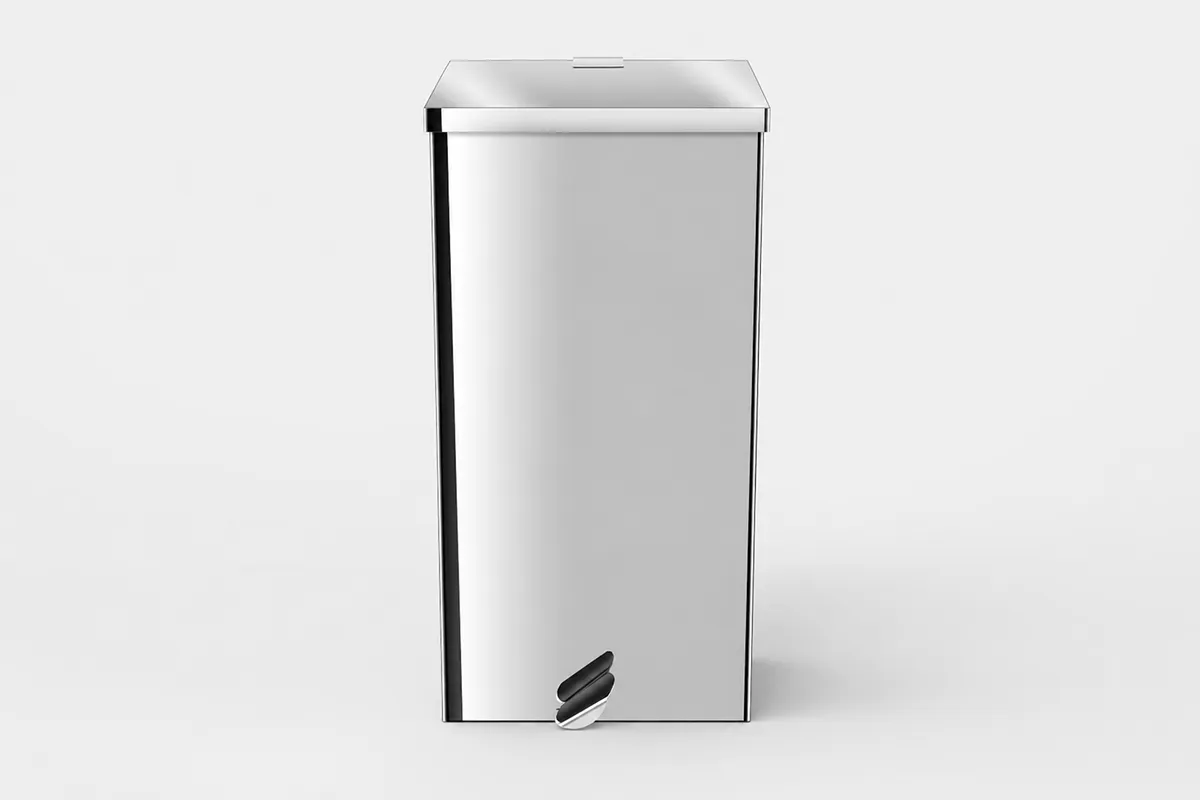 Lixeira quadrada em aço inox com pedal 30 litros Ecobin em fundo neutro