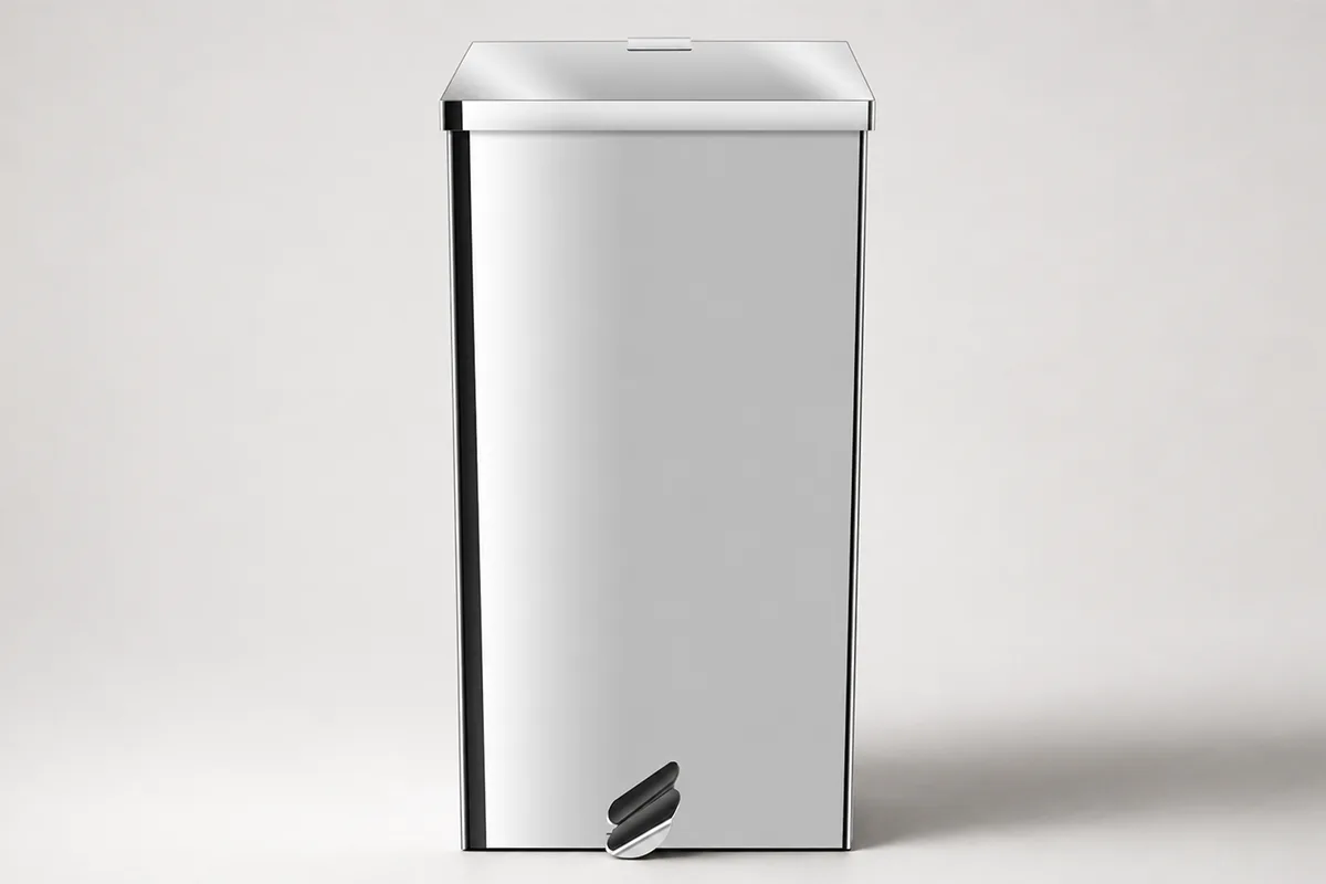 Lixeira quadrada em aço inox com pedal 50 litros Ecobin em fundo neutro