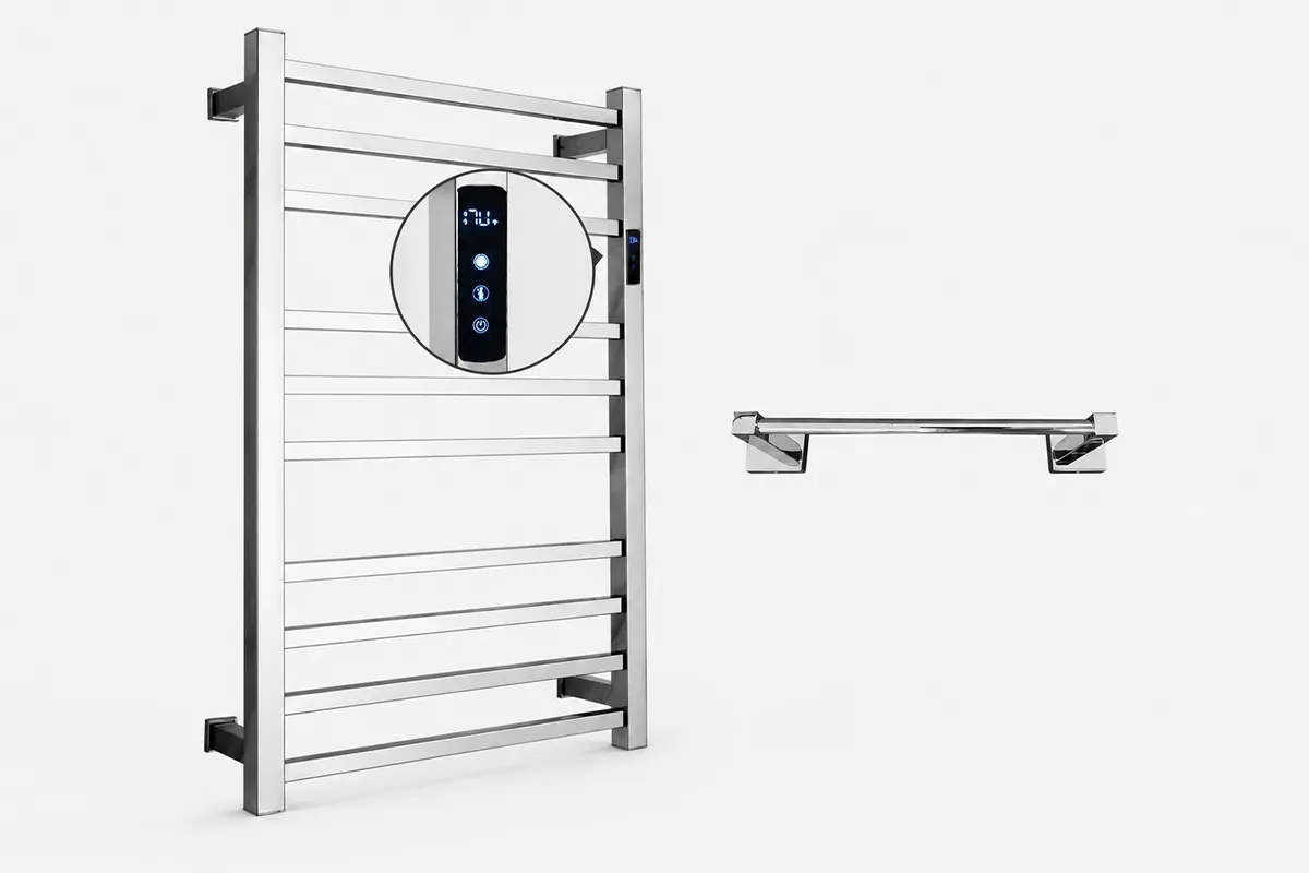 Toalheiro térmico grande quadrado inox Kazalinda em fundo neutro