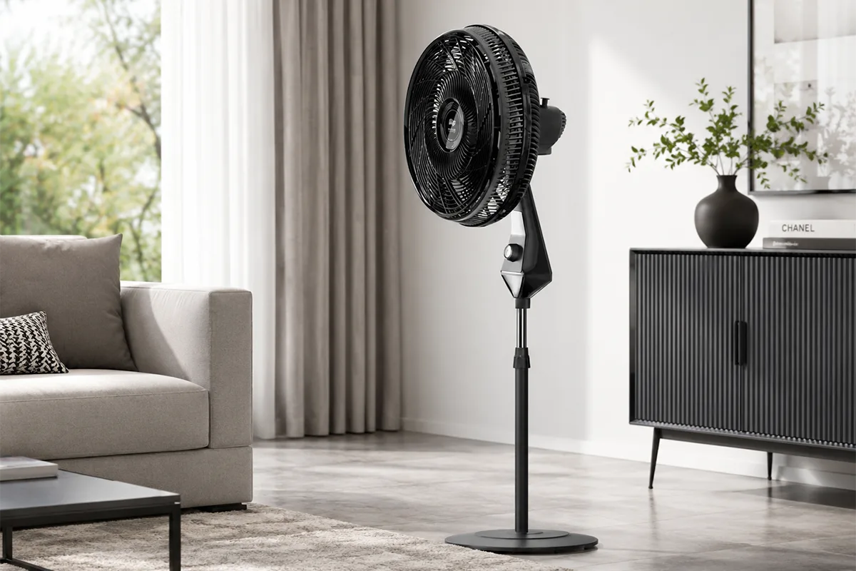 Ventilador WAP Flow Turbo coluna em ambiente interno contemporâneo