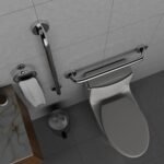 Barra de apoio inox 304 Kazalinda instalada em banheiro moderno com acabamento polido