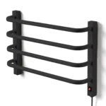 Toalheiro térmico elétrico pequeno preto para 1 toalha Flape com aquecimento até 45°C e acabamento em aço carbono pintura eletrostática preta