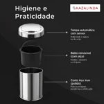 Lixeira automática inox com sensor premium Kazalinda 42 litros em aço inoxidável polido