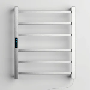 Toalheiro elétrico inox escovado Titan com 6 barras quadradas, Wi-Fi e Alexa para banheiro moderno
