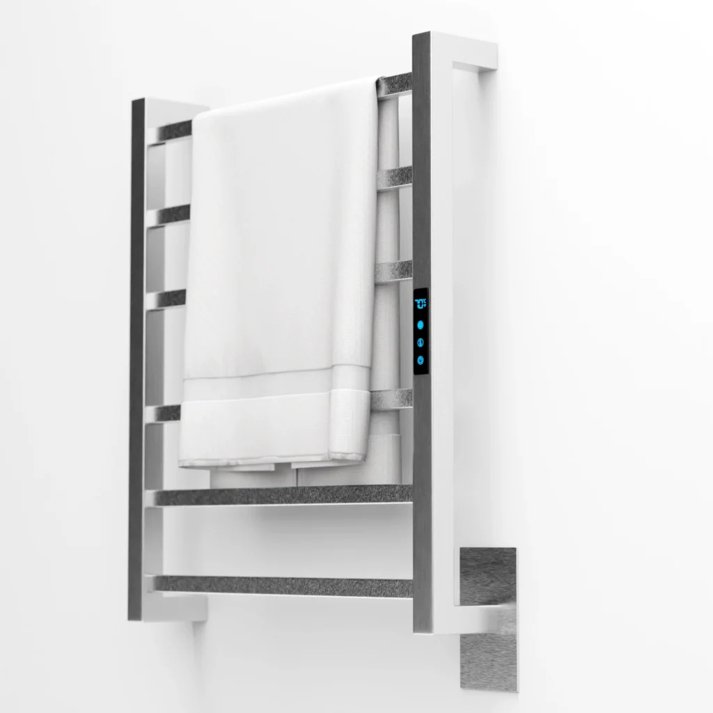 Toalheiro elétrico inox escovado Titan com 6 barras quadradas, Wi-Fi e Alexa para banheiro moderno
