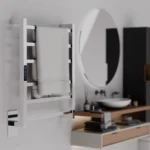 toalheiro elétrico inox 304 Wi-Fi Alexa Titan Aquece vista frontal em banheiro moderno