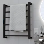 Toalheiro térmico elétrico preto Titan com 6 barras quadradas, controle digital e Wi-Fi para banheiro moderno