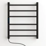 Toalheiro térmico elétrico preto Titan com 6 barras quadradas, controle digital e Wi-Fi para banheiro moderno
