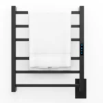 Toalheiro térmico elétrico preto Titan com 6 barras quadradas, controle digital e Wi-Fi para banheiro moderno