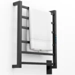 Toalheiro térmico elétrico preto Titan com 6 barras quadradas, controle digital e Wi-Fi para banheiro moderno