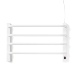 Toalheiro Térmico Pequeno Branco para 1 Toalha Flape com saída do fio na parte superior instalado em banheiro moderno