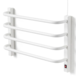 Toalheiro Térmico Pequeno Branco para 1 Toalha Flape com saída do fio na parte superior instalado em banheiro moderno