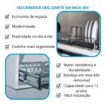 Escorredor De Pratos Deslizante 670x75x270mm Mód 700mm 7156 Inox - Imagem 7