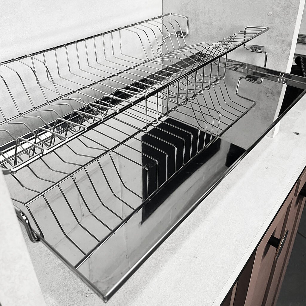 Escorredor de embutir fixo Jomer Entrance em aco inox 304 com bandeja coletora removivel para cozinha planejada