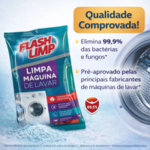 Kit com 2 sachês de 80g do Limpa Máquina de Lavar Flash Limp para higienização profunda do tambor da lavadora