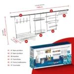 Organizador suspenso cozinha Cook Home Kit 10 Arthi 1410 140cm aço cromado