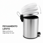 Kit Lixeira Pedal Inox Fechamento Slow Motion Kazalinda
