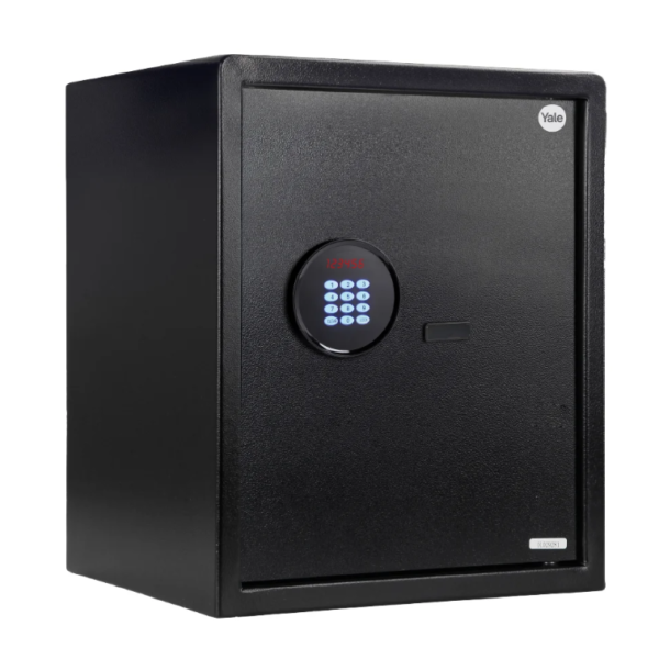 Cofre Digital Motion Office Yale com teclado numerico iluminado e acabamento em aco preto fosco, dimensoes 40x35x34 cm