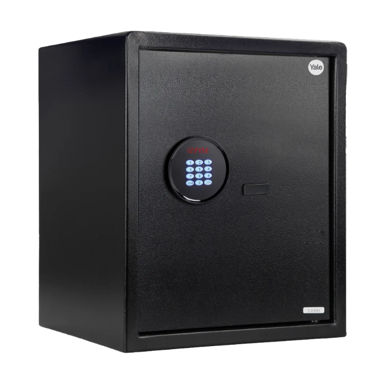 Cofre Digital Motion Office Yale com teclado numerico iluminado e acabamento em aco preto fosco, dimensoes 40x35x34 cm